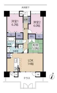 グランドパレスステーションテラス行橋【1206号室】の間取り