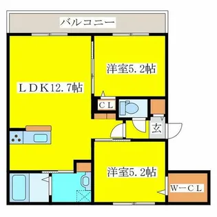 ハルトラーテ北野【201号室】の間取り