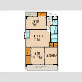 カーサ大牧【2C号室】の間取り