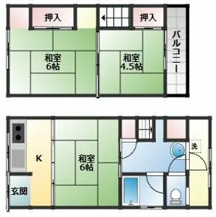 大阪府松原市天美西2丁目【テラスハウス】の間取り