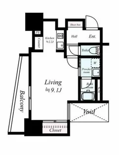アソシアグロッツォ天神ミッドシティ【9階】の間取り