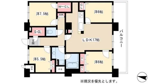 ロイヤルパークスERささしま【1815号室】の間取り