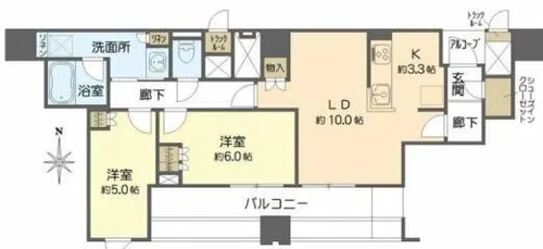 プラウドタワー北浜【22階】の間取り