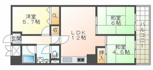 ユニハイツ朝霧【3階】の間取り