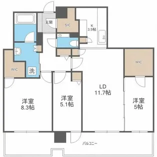 プレミストタワーズ札幌苗穂アクアゲート【25階】の間取り