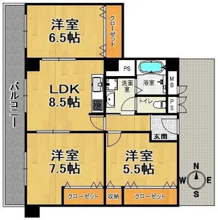諏訪山スカイハイツ【3階】の間取り