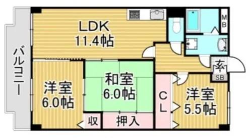 福岡県那珂川市片縄1丁目【マンション】の間取り