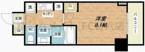 QCフラット北堀江【9階】の間取り