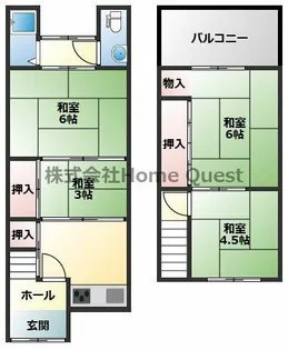 大阪府東大阪市大蓮東4丁目【テラスハウス】の間取り
