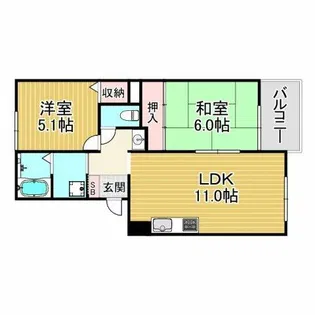 岡田山ハイツA棟【2階】の間取り