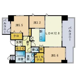 福岡県福岡市博多区美野島3丁目【マンション】の間取り