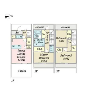 レジデンシャルジェム姪浜駅【0001号室】の間取り