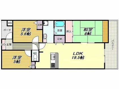 ガーデンシティコープ金剛東壱棟【3階】の間取り