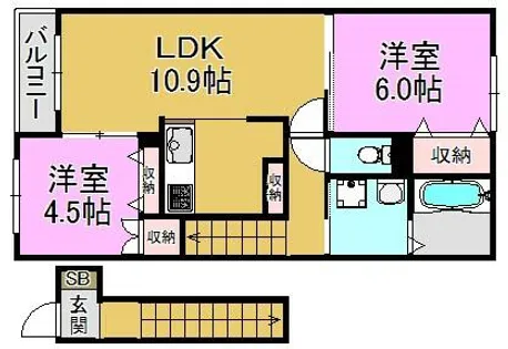 ボヌール森河内Ⅱ【2階】の間取り