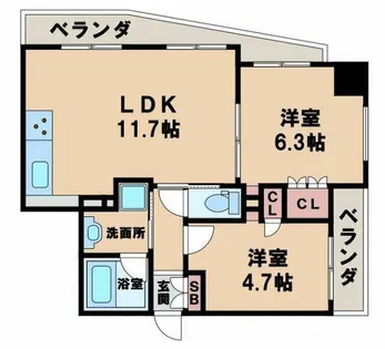 グランスイート阿倍野駅前ローレルコート【8階】の間取り