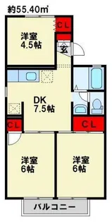 ボンセジュール企救丘 A棟【202号室】の間取り