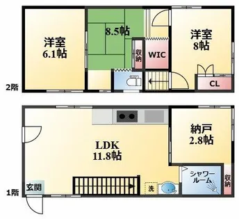 大阪府豊中市清風荘1丁目【テラスハウス】の間取り