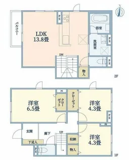 京都府京都市西京区桂南巽町【テラスハウス】の間取り