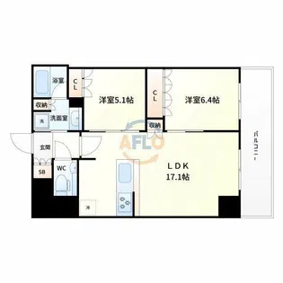 ジオタワー大阪十三【36階】の間取り