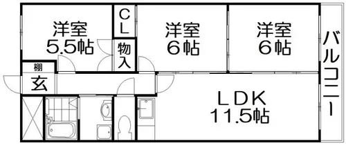 ウエストサイド楠葉【2階】の間取り