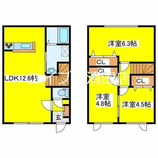 北海道札幌市清田区里塚緑ケ丘9丁目【テラスハウス】の間取り