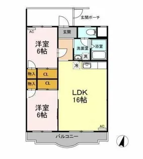 胡蝶羽根井【2D号室】の間取り