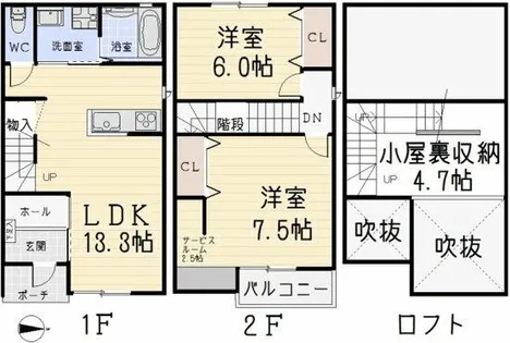 愛知県名古屋市北区苗田町【テラスハウス】の間取り