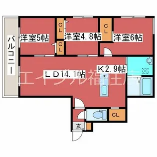 Lejoin’s Garden (レージョンズガーデン)【3階】の間取り