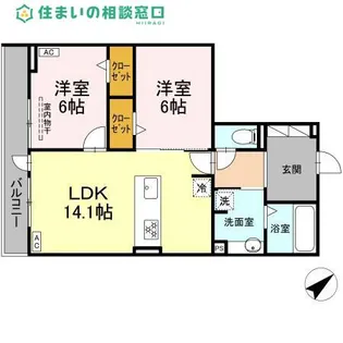 愛知県岡崎市赤渋町字袖広【アパート】の間取り
