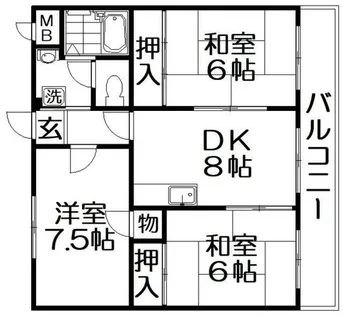 ハイメゾン中西B棟【1階】の間取り