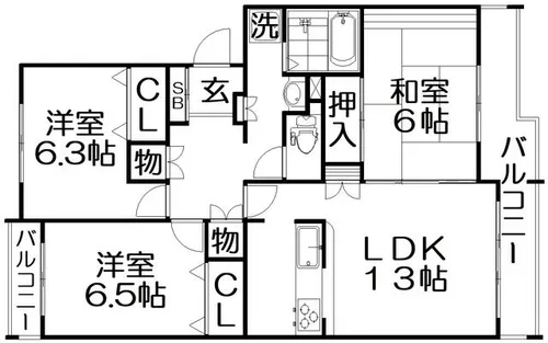 東香里野村マンション【3階】の間取り