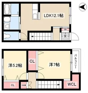 愛知県名古屋市守山区小六町【テラスハウス】の間取り