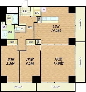 船場ミッドキューブ【13階】の間取り