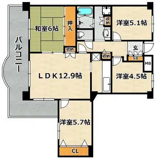 コープ野村鈴蘭台【7階】の間取り