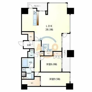 サンメゾン心斎橋セレブリテ【15階】の間取り
