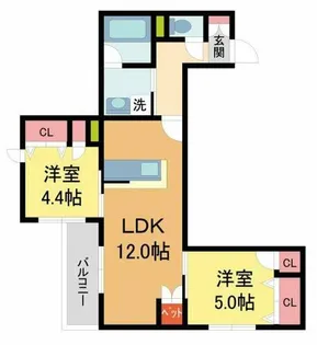 ヘーベルメゾンさくら夙川【102号室】の間取り