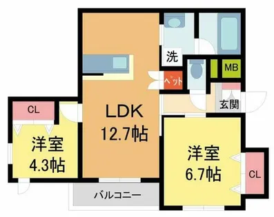 ヘーベルメゾンさくら夙川【201号室】の間取り