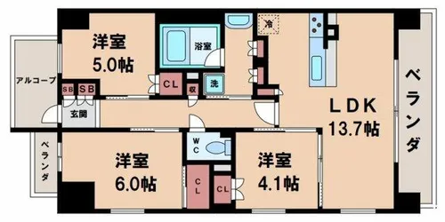 ブランズ天王寺勝山【13階】の間取り