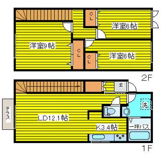 北海道札幌市東区北二十二条東23丁目【テラスハウス】の間取り