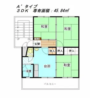 公社賃貸SMALIO 晴美台【5-208号室】の間取り