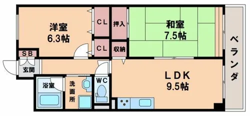 ハイツ天王寺1号館【1階】の間取り