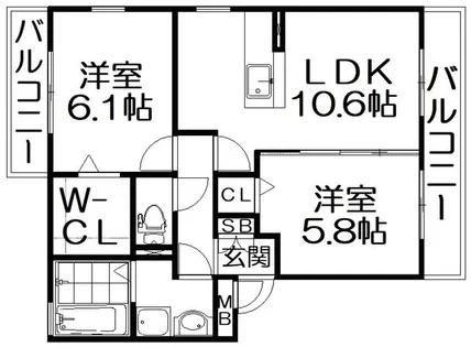 Green Valley 香里ケ丘 B棟【3階】の間取り