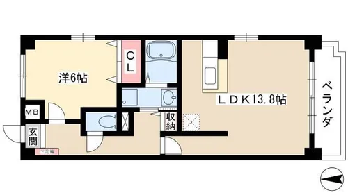 1LDKの間取り画像