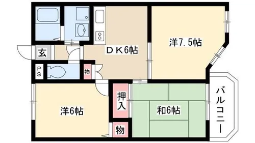 サンリバー【2B号室】の間取り