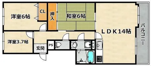 ライオンズマンション北鈴蘭台C棟【722号室】の間取り