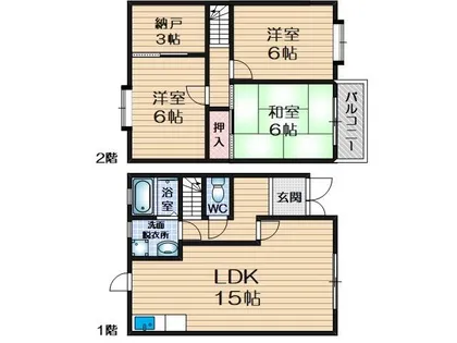 大阪府茨木市若園町【テラスハウス】の間取り