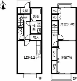 愛知県春日井市篠木町3丁目【テラスハウス】の間取り