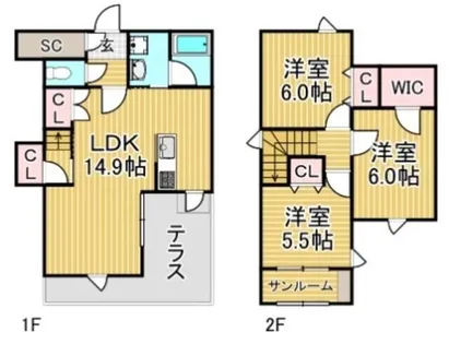 福岡県大野城市瓦田4丁目【タウンハウス】の間取り