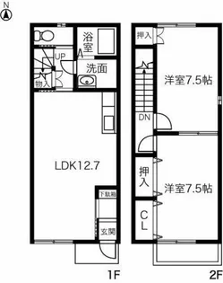 愛知県北名古屋市九之坪下葭田【テラスハウス】の間取り