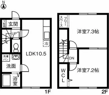 愛知県北名古屋市宇福寺天神【テラスハウス】の間取り